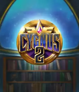 Experience the enchanting graphics of ELK Studios' Cygnus 2 Slot, featuring a luxurious golden emblem with a bright color scheme. Positioned against a mystical background of a library, this graphic captures the spirit of mystical exploration. 