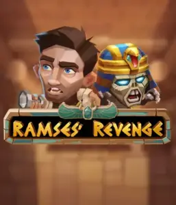 Uncover the mysterious world of Ramses' Revenge slot by Relax Gaming, highlighting a frightened explorer and a terrifying mummy set against an Egyptian tomb backdrop. This graphic captures the adventure of ancient Egyptian myths, great for adventure seekers, delivering a captivating adventure. 